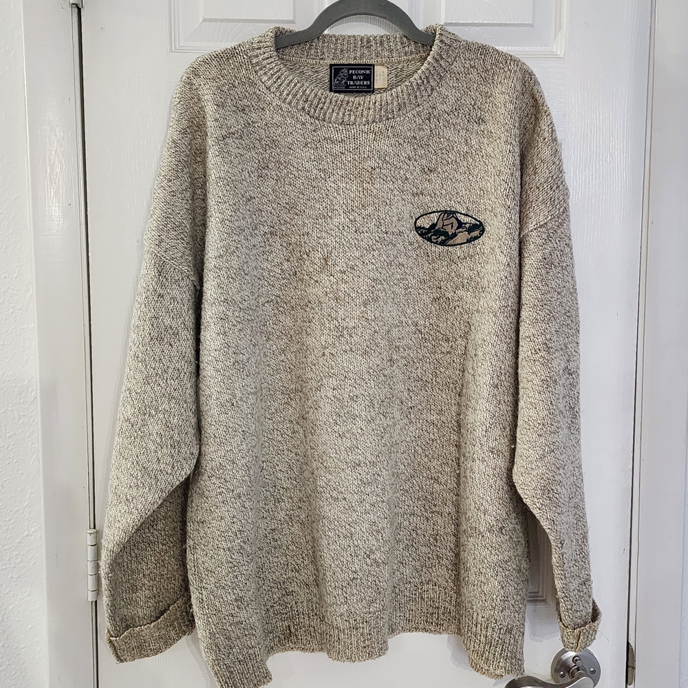 ​VTG Peconic Bay Traders Wool Blend Sweater XXL Made in USA Marled Gray/Tan